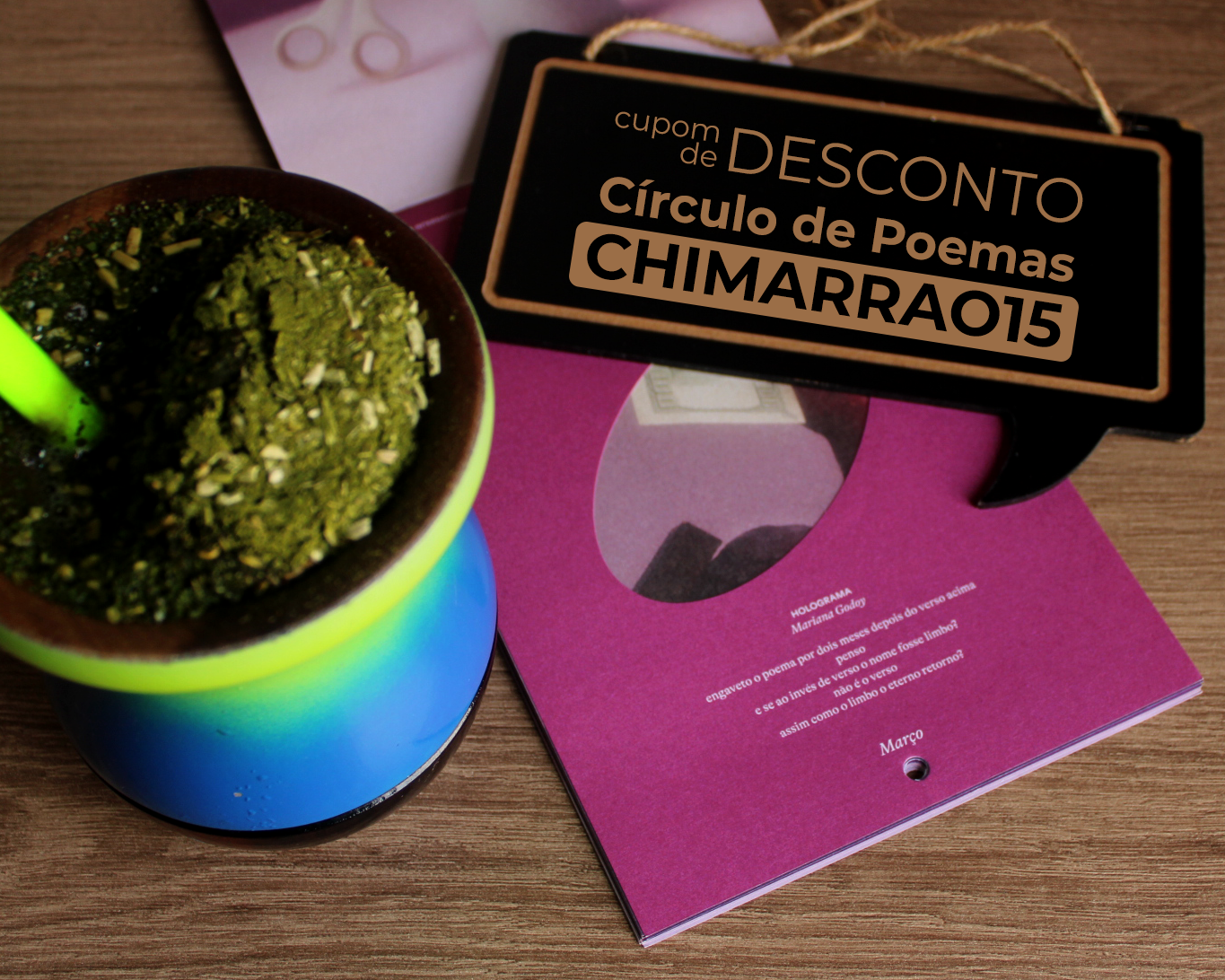cupom de desconto círculo de poemas e chimarrão e livros